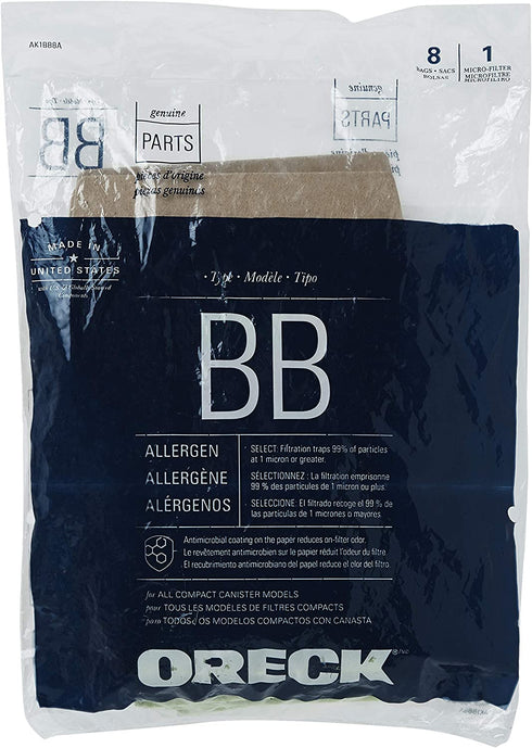 Oreck Buster B Canister Vacuum Paper Bags (8-Pack), AK1BB8A, Green