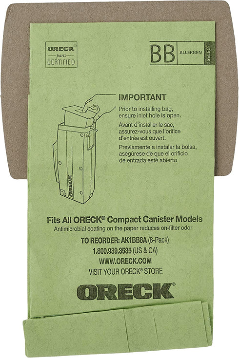 Oreck Buster B Canister Vacuum Paper Bags (8-Pack), AK1BB8A, Green