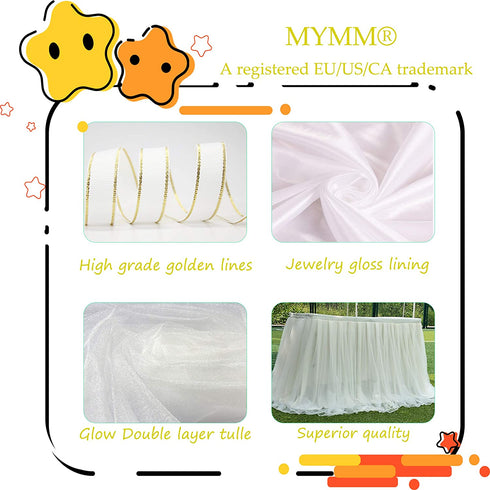 6ft/183cm White Tulle Tutu Table Skirt, Wedding Bridesmaid Sister Costume,Party Skirt, Rectangle Or Round Decorative Table Decoration, Fashion Deluxe Romantic Birthday Party Baby Shower (Wave)