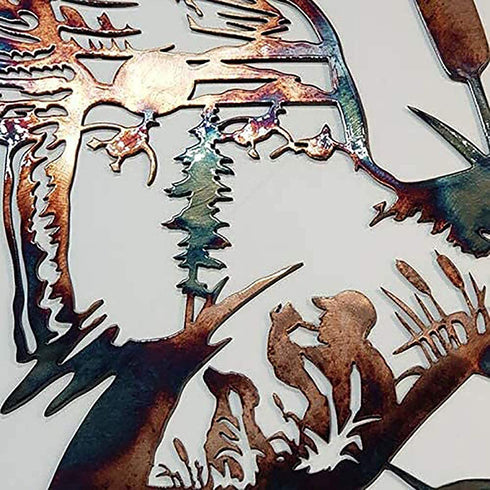 3D Metal Wall Art-Deer Wall Decor Hanging Scene Metal Wall Art for Indoor Outdoor Animal Artwork Rustic Home Office Cabin Farmhouse Decorations 10x10 inch¡