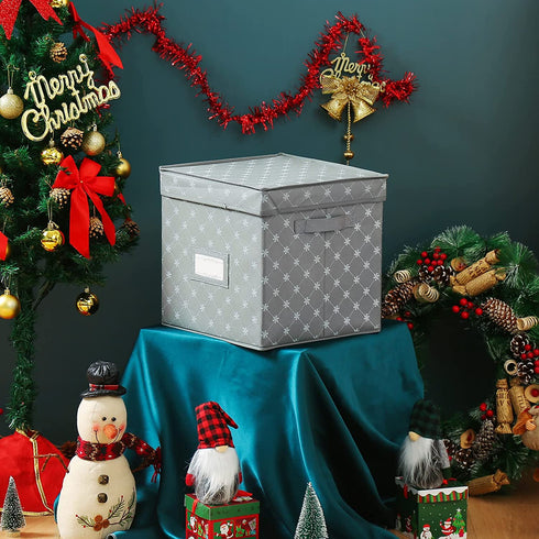 Christmas Ornament Storage Box - Holding 64 Christmas Ornaments, Holiday Ornaments Storage with Dividers, Ornament Storage Bins with Lid (Gray)