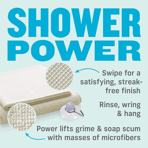 E-Cloth Shower Cleaning Kit, Reusable Microfiber Cleaning Cloth, Ideal Shower Cleaner for Glass, Tile, Ceramic, Bathroom and Bathtub, 100 Wash Guarantee, Ivory, 2 Cloth Set