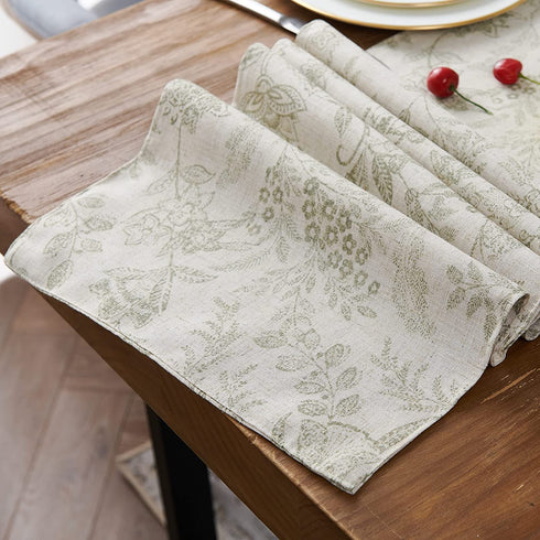 JINCHAN Table Runner Table Cloth Linen Textured Table Runner 72 Inch Floral Pattern Decorative Burlap Table Cover Botanic Printed Design Rustic Handcrafted Flax Tablecloth 1 Panel Sage on Beige