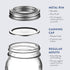 Regular-Mouth Glass Mason Jars, 16-Ounce (6-Pack) Glass Canning Jars with Silver Metal Airtight Lids and Bands with Measurement Marks, for Canning, Preserving, Meal Prep, Overnight Oats, Jam, Jelly,