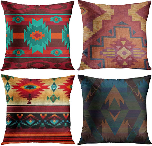 ArtSocket Set of 4 Throw Pillow Covers Southwestern Aztec Navajo Tribal Pattern Native Traditional Mexican Stripes Southwest Decorative Pillow Cases Home Decor Square 18x18 Inches Pillowcases