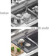 BAMEOS Roll Up Dish Drying Rack Over The Sink, 20?L x 11?W x 4.72?H Foldable Stainless Steel Dish Drying Rack with Utensil Holder & Sponge Holder for Kitchen Sink (Gray)