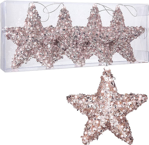 6" Five-Pointed Star Christmas Ornaments,4pc Set Cham/Rose Christmas Decorations Star for Xmas Trees Hanging Ornaments, Wedding Party Holiday Decorations (Cham/Rose)