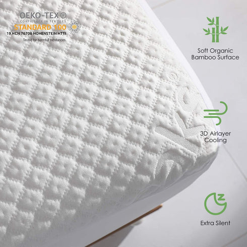 Twin Size Bed Waterproof Bamboo Mattress Protector-Cooling Fitted Mattress Pad Cover with Deep Pocket Up to 15''
