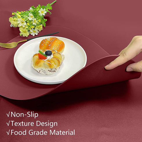 Herda Round Placemats Set of 6 , Faux Leather Placemats , Wipeable Washable Placemats, Heat Resist placemats for Round Table for Kitchen Dining Patio Outdoor/Indoor , Easy to Clean,Red.
