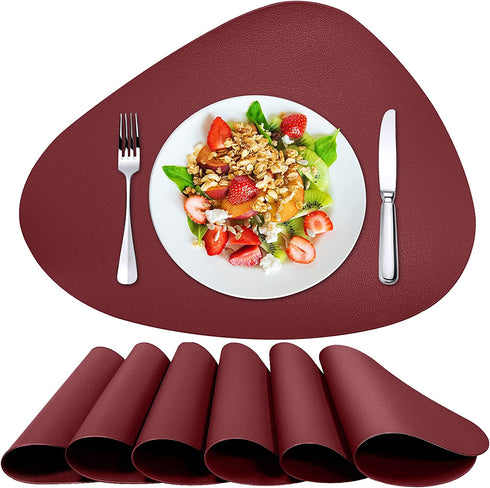 Herda Round Placemats Set of 6 , Faux Leather Placemats , Wipeable Washable Placemats, Heat Resist placemats for Round Table for Kitchen Dining Patio Outdoor/Indoor , Easy to Clean,Red.