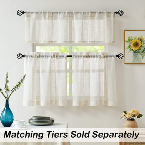 Central Park Black and White Kitchen Window Curtain Valance Vertical Stripe Sheer Boucle Linen Window Curtain, Living Room Decorative Rod Pocket (54" W x 15" L) Rustic Living Panels