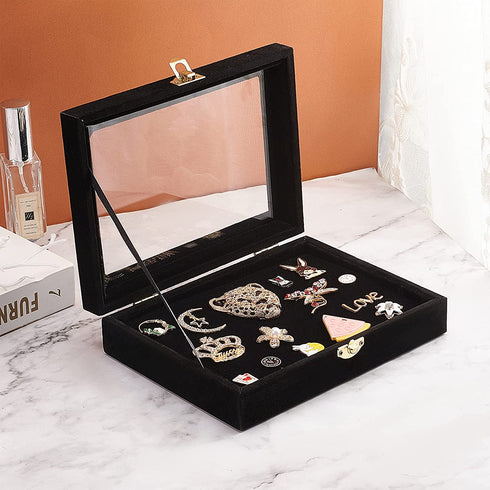 OLYCRAFT Velvet Pin Display Box Cabinet Brooch Collection Display Case with Clear Window Velvet Badges Display Box Disney, Hard Rock, Badges Collectible Pins and Medals - Black