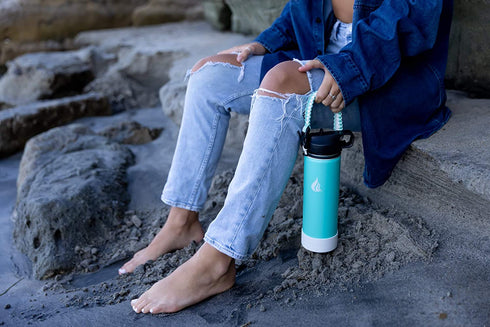 HYDRO CELL Stainless Steel Water Bottle w/ Straw & Wide Mouth Lids (64oz 40oz 32oz 24oz 18oz 14oz) - Keeps Liquids Perfectly Hot or Cold with Double Wall Vacuum Insulated Sweat Proof Sport Design (Teal 24oz)