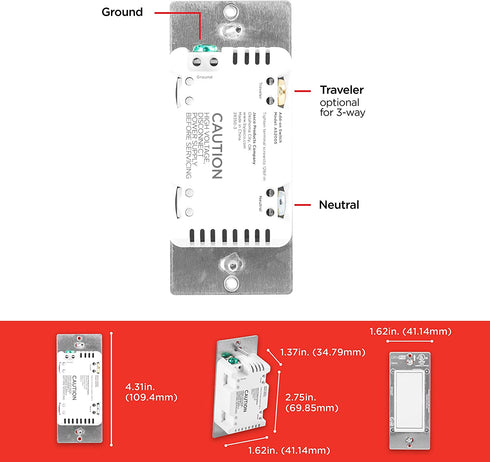 UltraPro Add-On Switch QuickFit and SimpleWire, In-Wall White Rocker Paddle Only, Z-Wave ZigBee Wireless Smart Lighting Controls, NOT A STANDALONE Switch, 39350