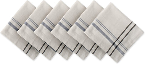 DII Kitchen Essentials Everyday French Stripe Tabletop Collection, Napkin Set, 20x20, Taupe/Black, 6 Piece