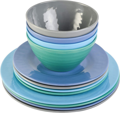 Gibson Home Brist Melamine Dinnerware Set, Service for Four (12pcs), Blue