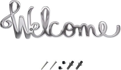Way Of Hearts - Polished Metal Welcome Sign For Front Door - Silver Wall Decor 13.4 X 4.3" inches - Rustproof Stainless Steel - Welcome home decorations -Farmhouse wall decor