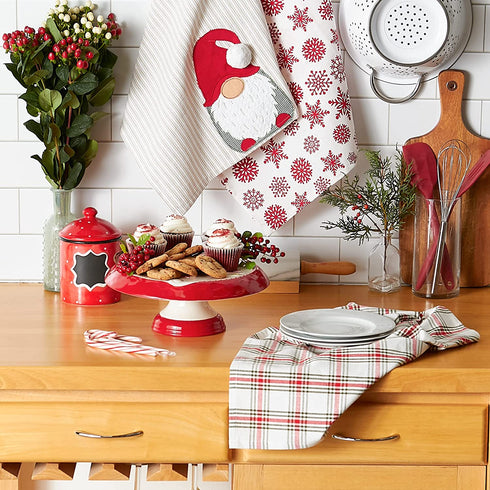 DII Christmas Kitchen Collection Embellished Dishtowel Set, 18x28, Gnome, 3 Piece