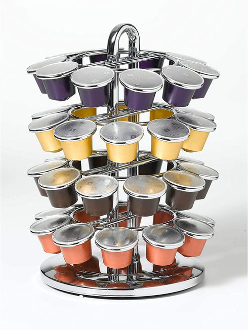 Nifty Nespresso Capsule Carousel 40 Coffee Pod Storage Holder, Spins 360-Degrees, Lazy Susan Platform, Modern Chrome Design, Home or Office Kitchen Counter Organizer