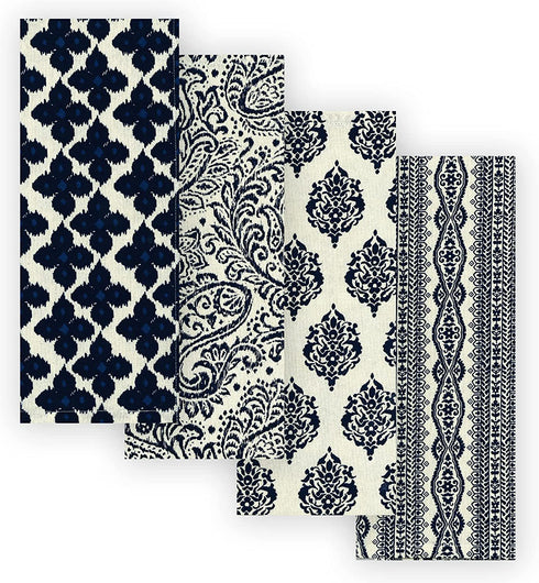 Elrene Home Fashions Everyday Casual Prints Assorted Kitchen Towels, Cotton Dish Towels, 17 Inches by 28 Inches, Indigo Blue, Set of 4