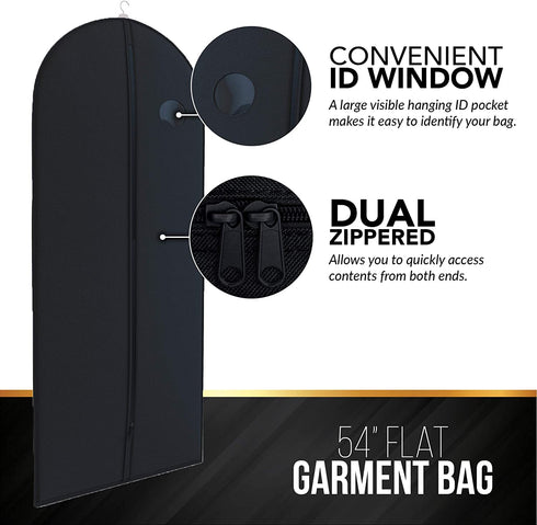 Black Suit, Dress and Gown Garment Travel Bags 3 Pack - 54" x 24" - with Window