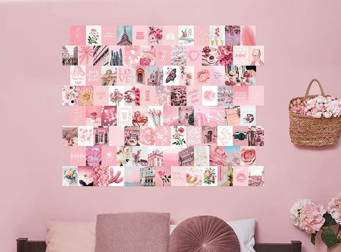 Artivo Pink Aesthetic Wall Collage Kit, 100 Set 4x6 inch, Room Decor for Teen Girls, Pastel Pink Wall Art Print, Dorm Photo Collection, Small Posters for Room Aesthetic