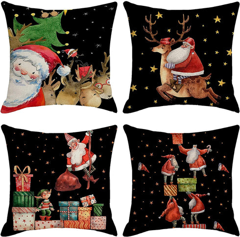 Christmas Throw Pillow Cover, 18 x 18 Inch Winter Holiday Rustic Farmhouse Cushion Case for Sofa Couch Set of 4