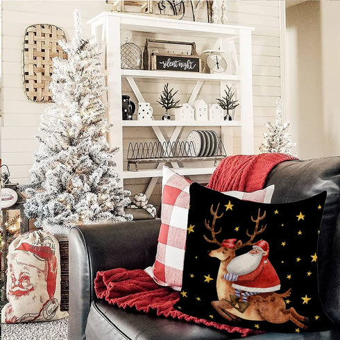 Christmas Throw Pillow Cover, 18 x 18 Inch Winter Holiday Rustic Farmhouse Cushion Case for Sofa Couch Set of 4