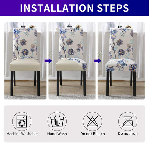 Howhic Chair Covers for Dining Room with Printed Patterns, Easy Slip-on Stretchy Dining Room Chair Covers Set of 4, Washable Dining Chair Covers, Great Decor for Home Party Banquet (4pcs)