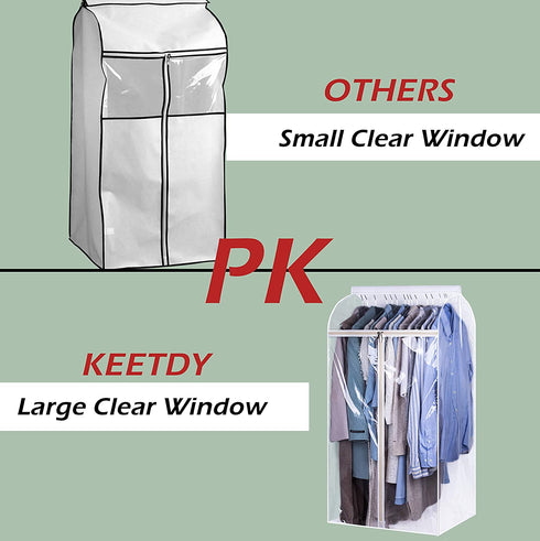 KEETDY 43" Hanging Garment Bags for Closet Storage Large Clear Window Hanging Clothes Storage Garment Rack Cover Coat Protector for Suit, Wardrobe, Bottom Enclosed
