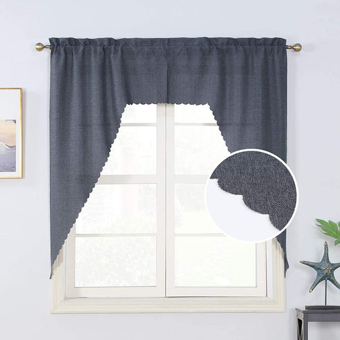 Rama Rose Breathable Rustic Kitchen Swag Curtain Valances, Rod Pocket Burlap Valences, Soft Farmhouse Window Decor for Cafe, Living Room(2 Panels, Each Panel 36" W x 63" L, Charcoal)