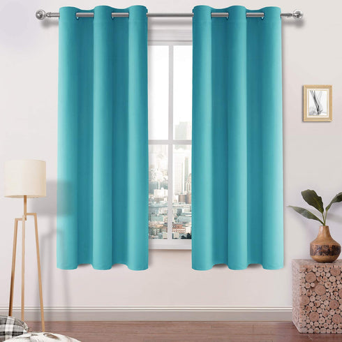 DWCN Turquoise Blackout Curtains Blocking Light Room Darkening Thermal Insulated Grommet Window Curtain for Bedroom Living Room Privacy Solid Drapes 42 x 72 Inches Length, Set of 2 Thick Panels