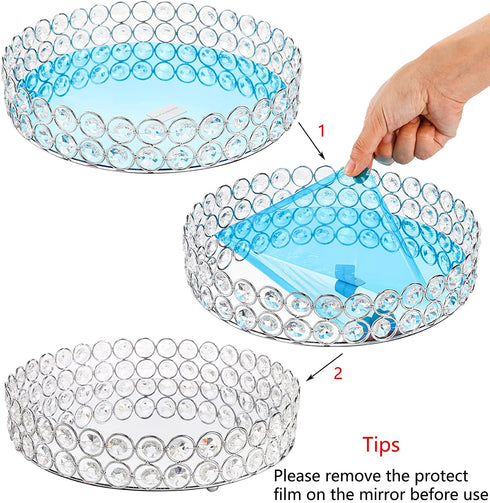 Hedume Mirrored Crystal Vanity Tray, 10 Inches Crystal Cosmetic Makeup Tray, Ornate Decorative Tray for Perfume, Jewelry and Makeup