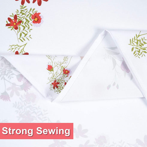 Floral Tablecloth, Wild Flower Table Cloth, Spring Summer Waterproof Wrinkle Free Tablecloth for Outdoor, Picnic, Camping, Patio, Party, Kitchen, Dining Room, Red and White, 55 inch Round