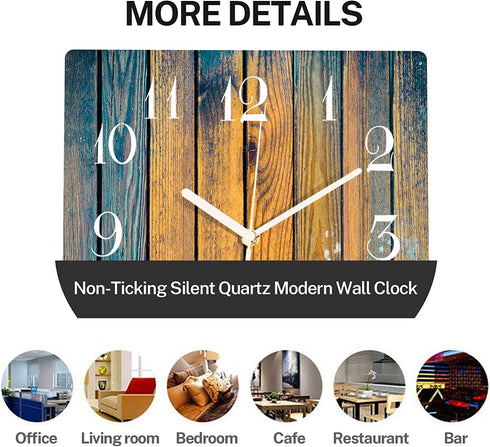 Wooden Wall Clock Silent Non-Ticking ,Blue Brown Gray Wood Grain Cracks Retro Wooden Square Rustic Coastal Wall Clocks Décor for Home Kitchen Living Room Office, Battery Operated(12 Inch)