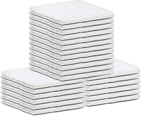 Talvania White Washcloths 24 Pack - Cotton Ribbed Wash Cloth - Super Absorbent Terry Towels - Ideal for Face Body Scrub Gym Spa Home Kitchen Cleaning Cloth - 12 X 12 Wash Cloths