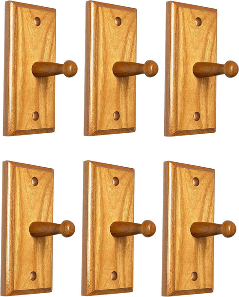 Solid Oak Wood Towel Robe Hook | with Mounting Screws, Anchors, Covers - (6 Pack)