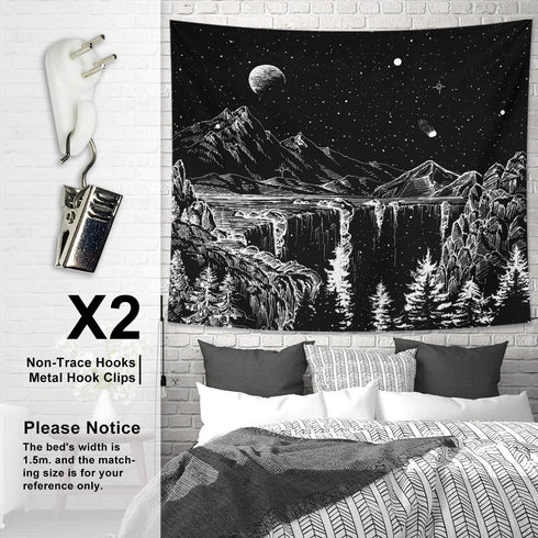 DESIHOM Starry Night Tapestry Mountain Tapestry Moon and Stars Tapestry Black and White Wall Tapestry for Bedroom Living Room Dorm Decor 70.9x92.5 Inch