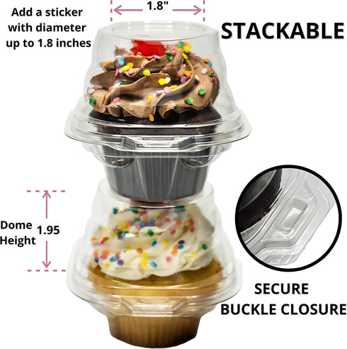 Sweet Aloha Individual Cupcake Container - Clear Plastic - Single Compartment Cupcake Carrier - Individual Cupcake Holder - Deep Dome - Stackable - BPA-Free - (Pack of 50)