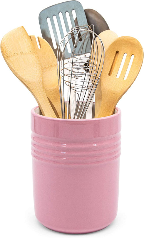 Kook Ceramic Utensil Crock for Kitchen Counter, Utensil Holder, Heavy & Stable Caddy, Countertop Organizer, For Spoons, Spatulas, 5.3, Dishwasher Safe (Lavender)