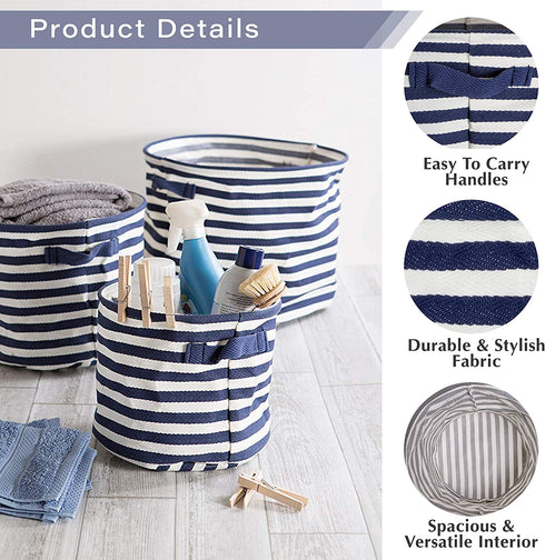 DII Laundry Storage Collection Cabana Stripe Collapsible and Waterproof Bins, Medium Rectangle, 14x8, Black, 2 Piece