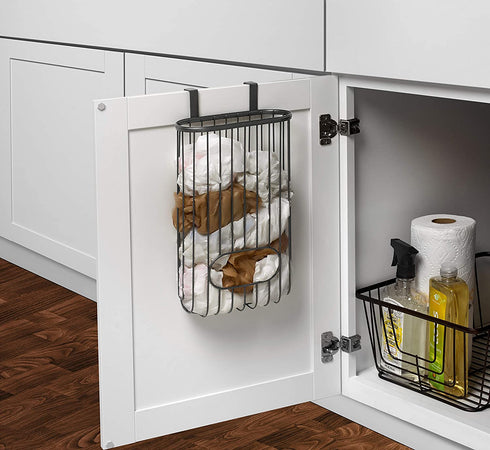 Spectrum Diversified Ashley Over-The-Cabinet Dispenser Plastic Holder for Kitchen Storage & Organization, Under Sink Organizer for Recycling Grocery Bags, One, Industrial Gray