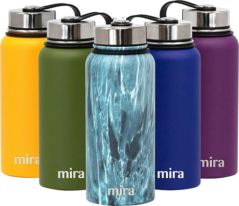 MIRA 32 Oz Stainless Steel Vacuum Insulated Wide Mouth Water Bottle - Thermos Keeps Cold for 24 hours, Hot for 12 hours - Double Wall Hydro Travel Flask - Blue Granite