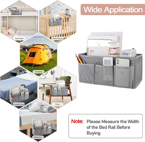 Trycooling Bedside Caddy/Bedside Organizer Caddy Hanging Storage with 3 Pockets for Dorm Hospital College Bunk Bed (Grey)