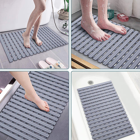 KMAT Shower Mat Non Slip Bathtub Mats Bath Mats for Shower Tub with Suction Cups and Drain Holes,Bathmat Bath Tub Mat (BPA, Latex, Phthalate Free)-Grey