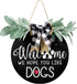 Welcome Sign for Front Door Decor - We Hope You Like Dogs,Outdoor Wooden Wreath Sign Farmhouse Door Hanger Sign with Eucalyptus Leaves and Buffalo Plaid Bow for Dogs Lovers Christmas Housewarming Gift