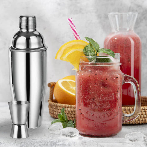Amico Premium Stainless Steel Bar Set 24 Ounce with 6 Pcs Accessories Innovative Rubber Ring Design with Mixing Spoon, 2 Pourers, Jiggle & Muddler Built-in Bartender Strainer (Includes Muddler)