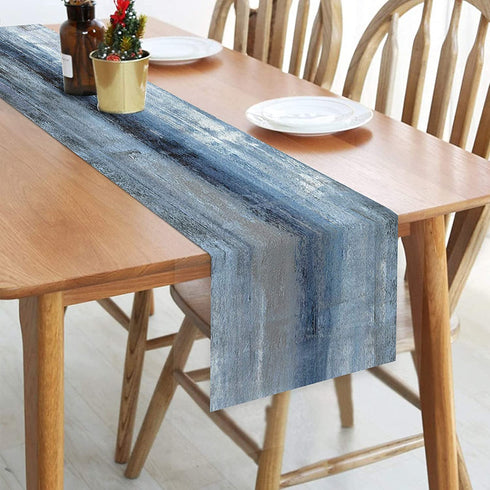 Emvency Cotton Burlap Farmhouse Style Table Runner, Abstract Art Painting Denim Blue Table Runners for Kitchen Coffee Table Family Dinners Holiday Parties Wedding Events Decor(13x72 inch)