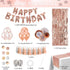 DECORLIFE Rose Gold Birthday Decorations, Happy Birthday Decorations for Girls and Women, Brilliant Table Runner, Circle Garlands and Hanging Paper Fans Included, for Sweet 16, 23 50 70th Birthday