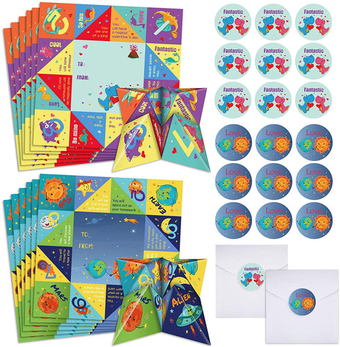 36 Pieces Valentines Cootie Catcher Games Valentine Origami Games Valentines Cootie Catcher Paper Fortune Cards Teller Paper with Envelopes and Stickers for School Classroom Valentines Party Favors